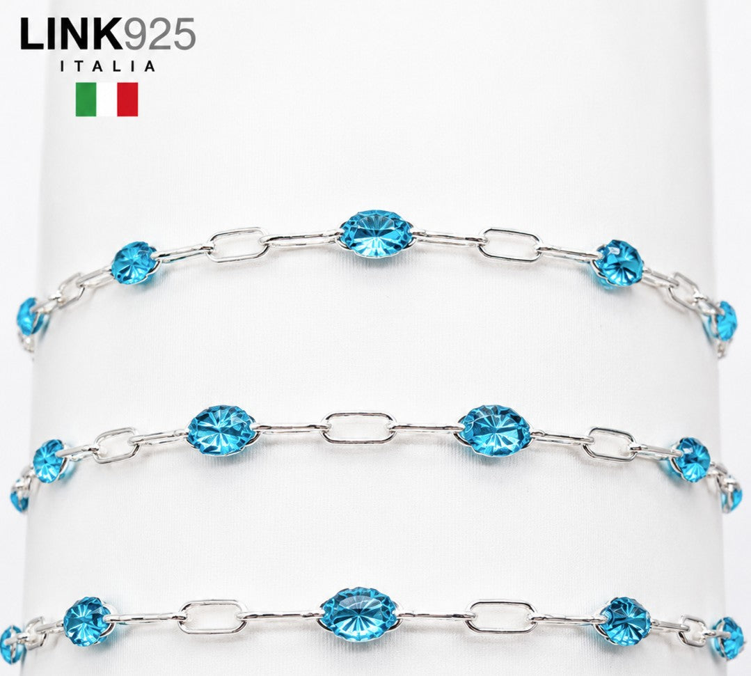 Aquamarine Enamel Paperclip Chain | 1.6MM | Sterling Silver
