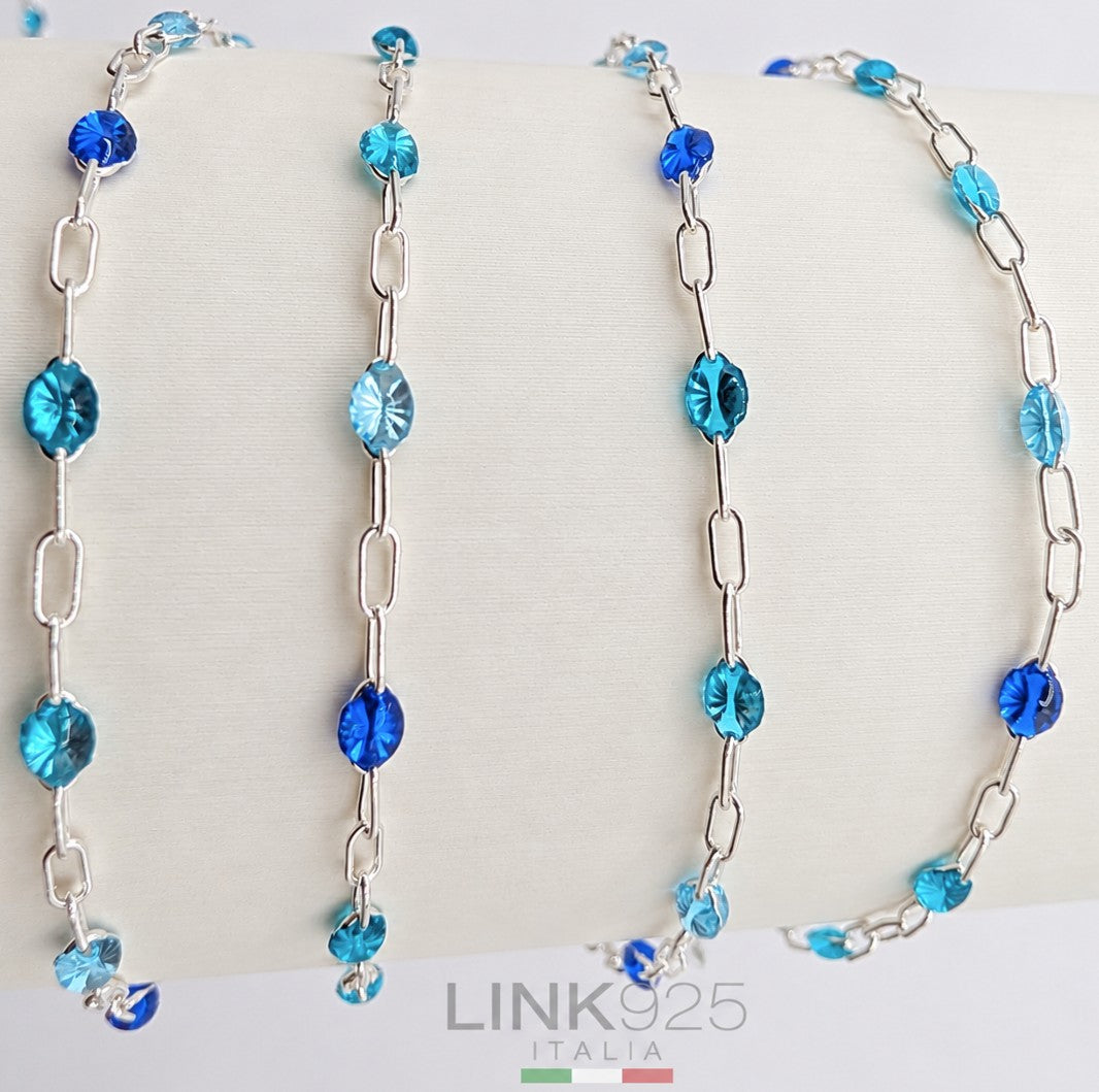 Blue Colorway Enamel Paperclip Chain | 1.6MM | Sterling Silver