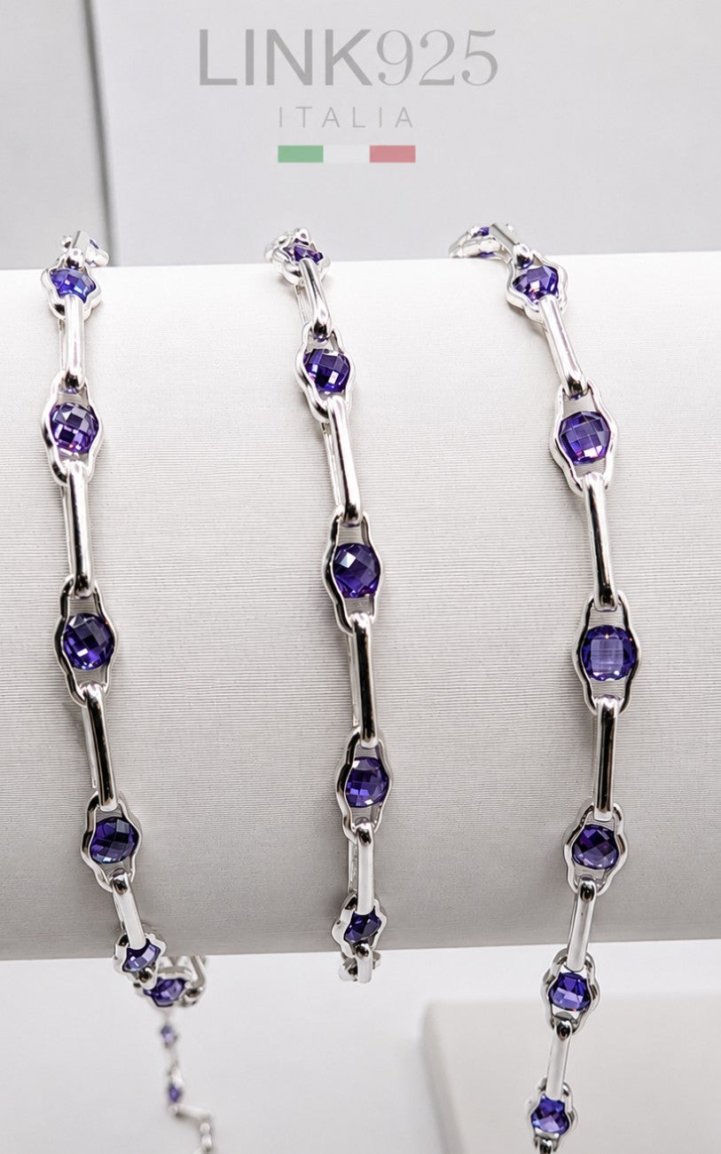 1+1 Purple CZ Paperclip Chain | 3.6MM | Sterling Silver