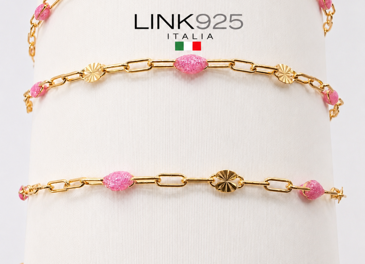 Starburst Paperclip Chain with Pink Glitter Enamel | 2.5MM | 14K Gold Filled