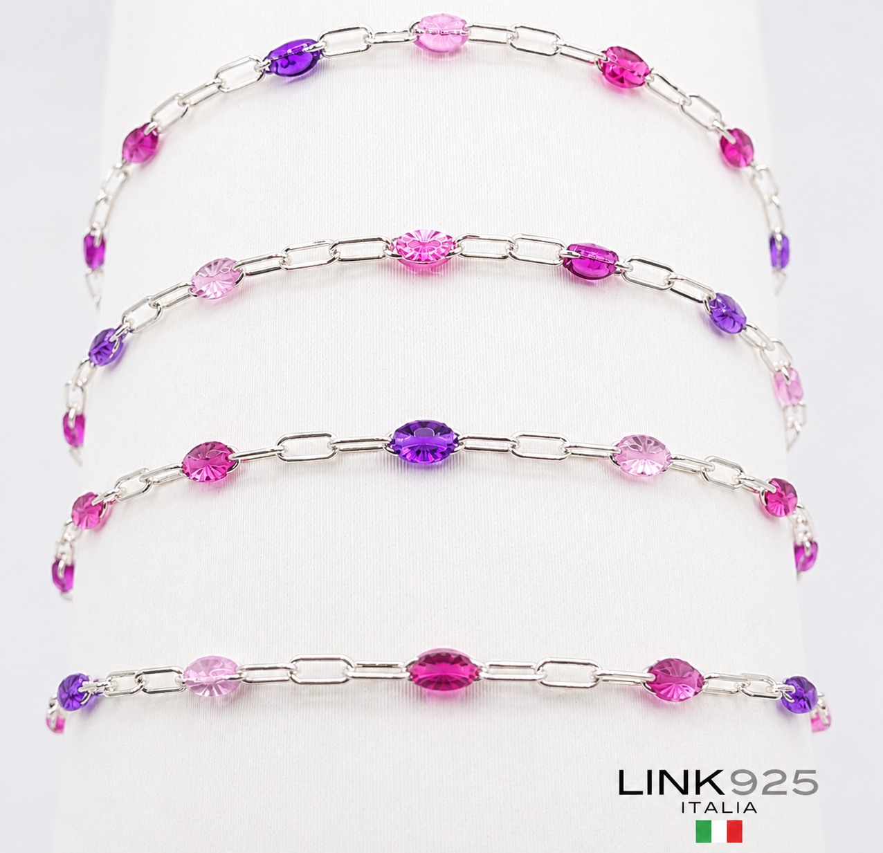 Pink & Purple Enamel Chain - 1.5MM | Sterling Silver