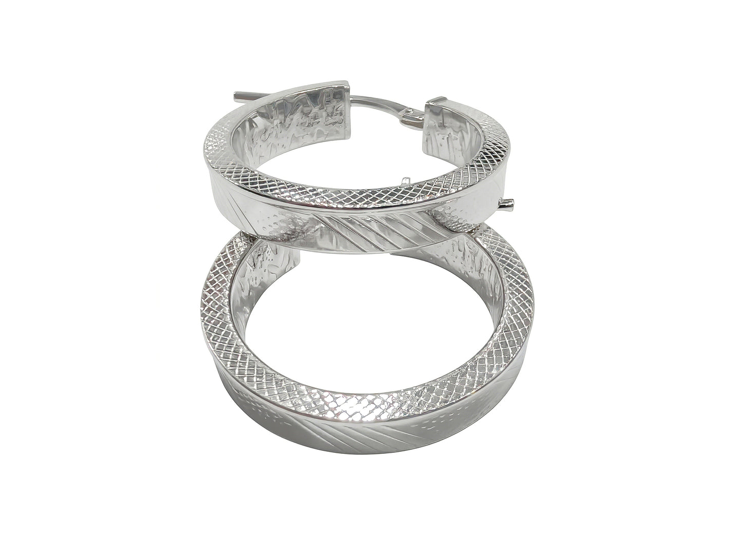 Textured Flat Hoop Earrings - 20MM | Sterling Silver