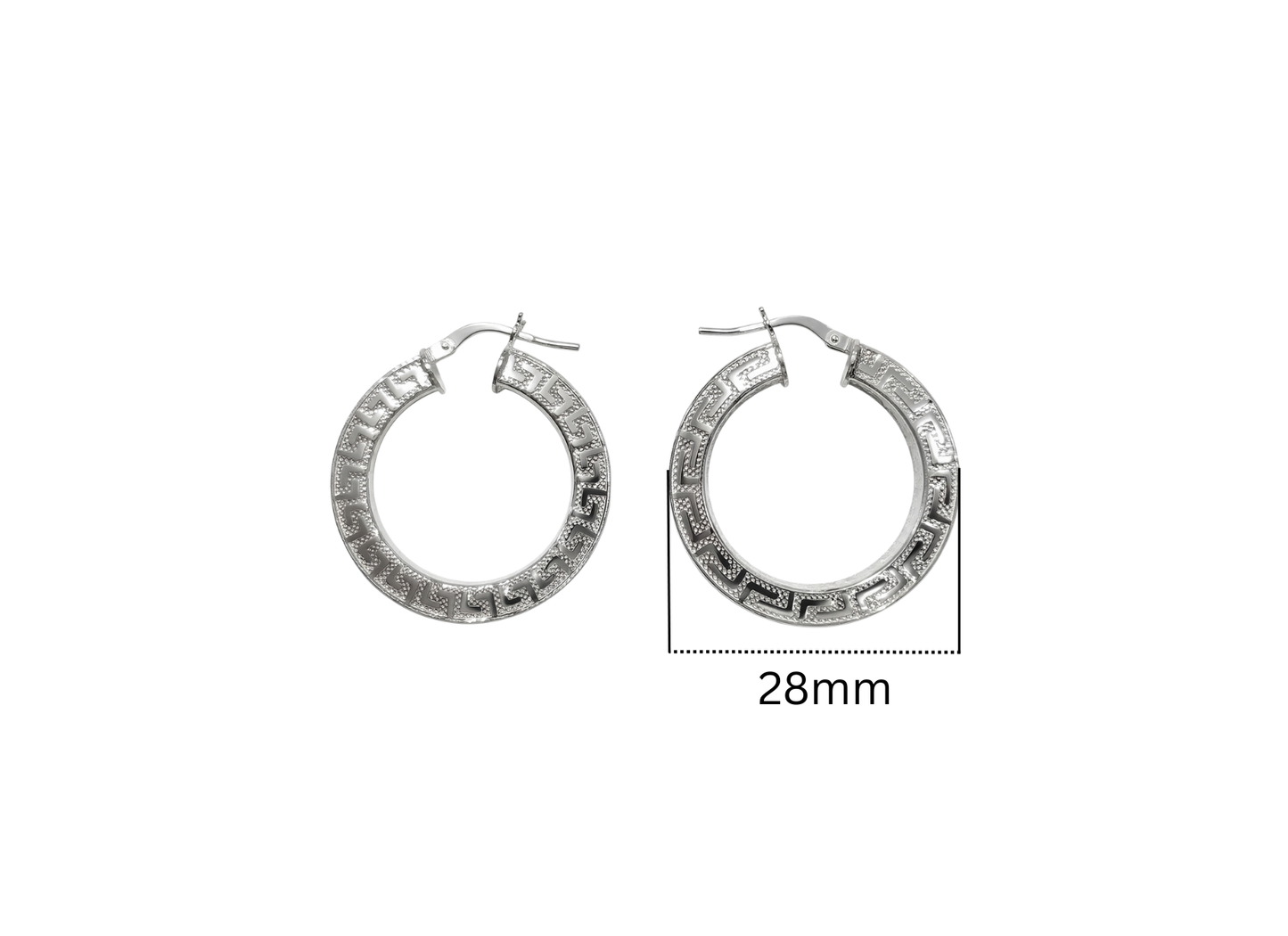 Greek Key Hoop Earrings - 28MM | Sterling Silver