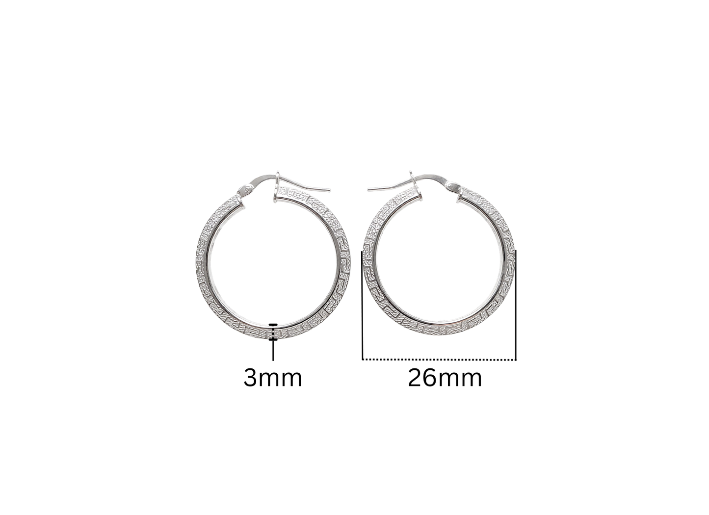Greek Key Hoop Earrings - 26MM | Sterling Silver