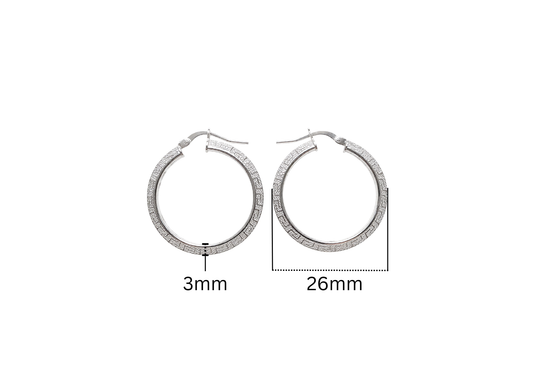 Greek Key Hoop Earrings - 26MM | Sterling Silver