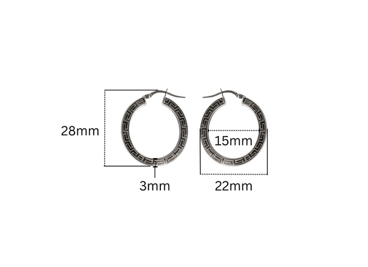 Flat Greek Key Hoop Earrings - 28MM | Sterling Silver