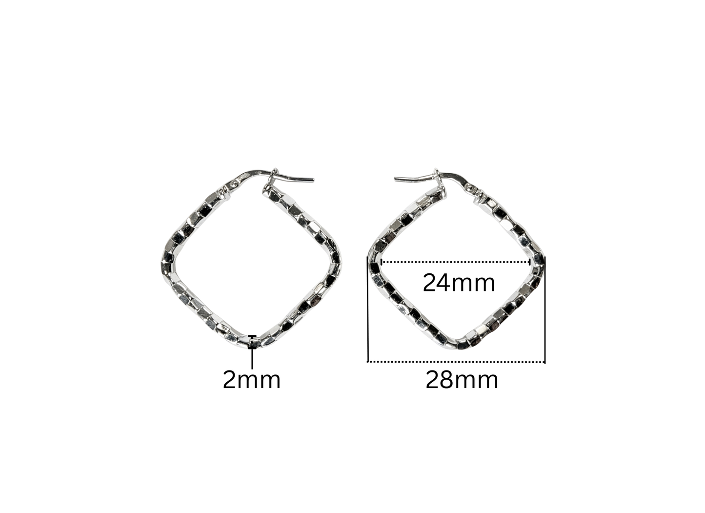 Diamond Cut Box Hoop Earrings - 28MM | Sterling Silver