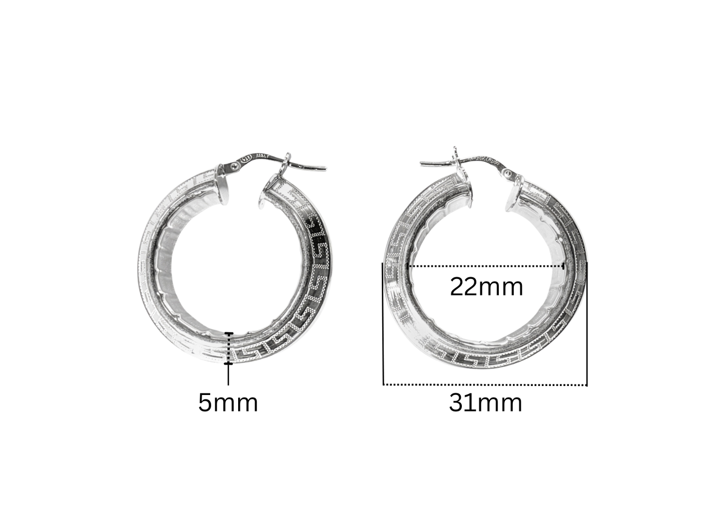 Greek Key Hoop Earrings - 31MM | Sterling Silver