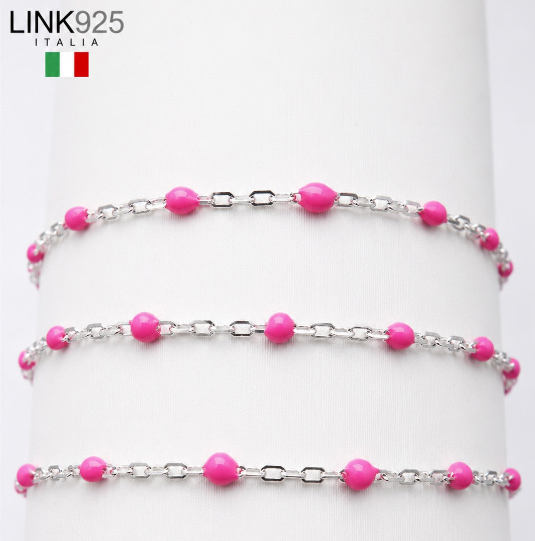 Solid Pink Enamel Cable Chain | 1.3MM | Sterling Silver