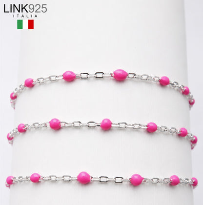 Solid Pink Enamel Cable Chain | 1.3MM | Sterling Silver
