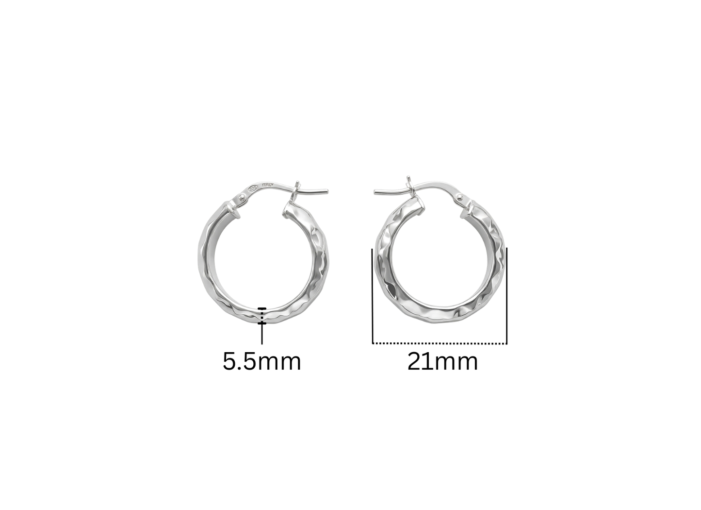 Hammered Tube Hoop Earrings - 21MM | Sterling Silver