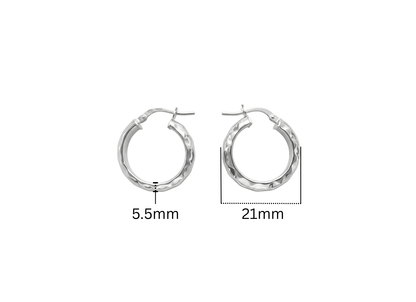 Hammered Tube Hoop Earrings - 21MM | Sterling Silver
