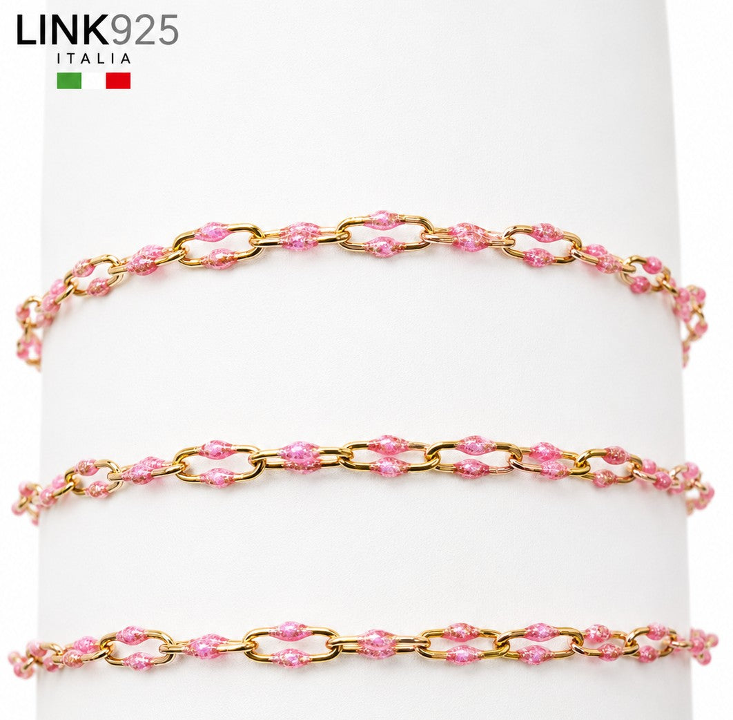 Pink Glitter Enamel Paperclip Chain | 3MM | 14k Gold Filled