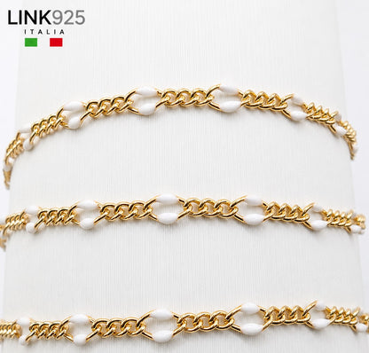 White Enamel Figaro Chain | 3MM | 14k Gold Filled