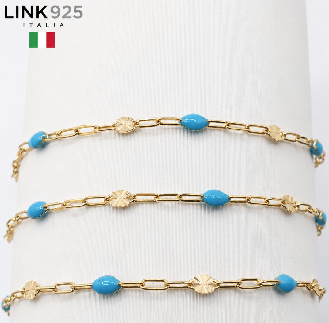 Turquoise Enamel 3+1 Starburst Chain | 2.5MM | 14k Gold Filled