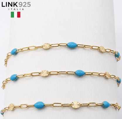Turquoise Enamel 3+1 Starburst Chain | 2.5MM | 14k Gold Filled