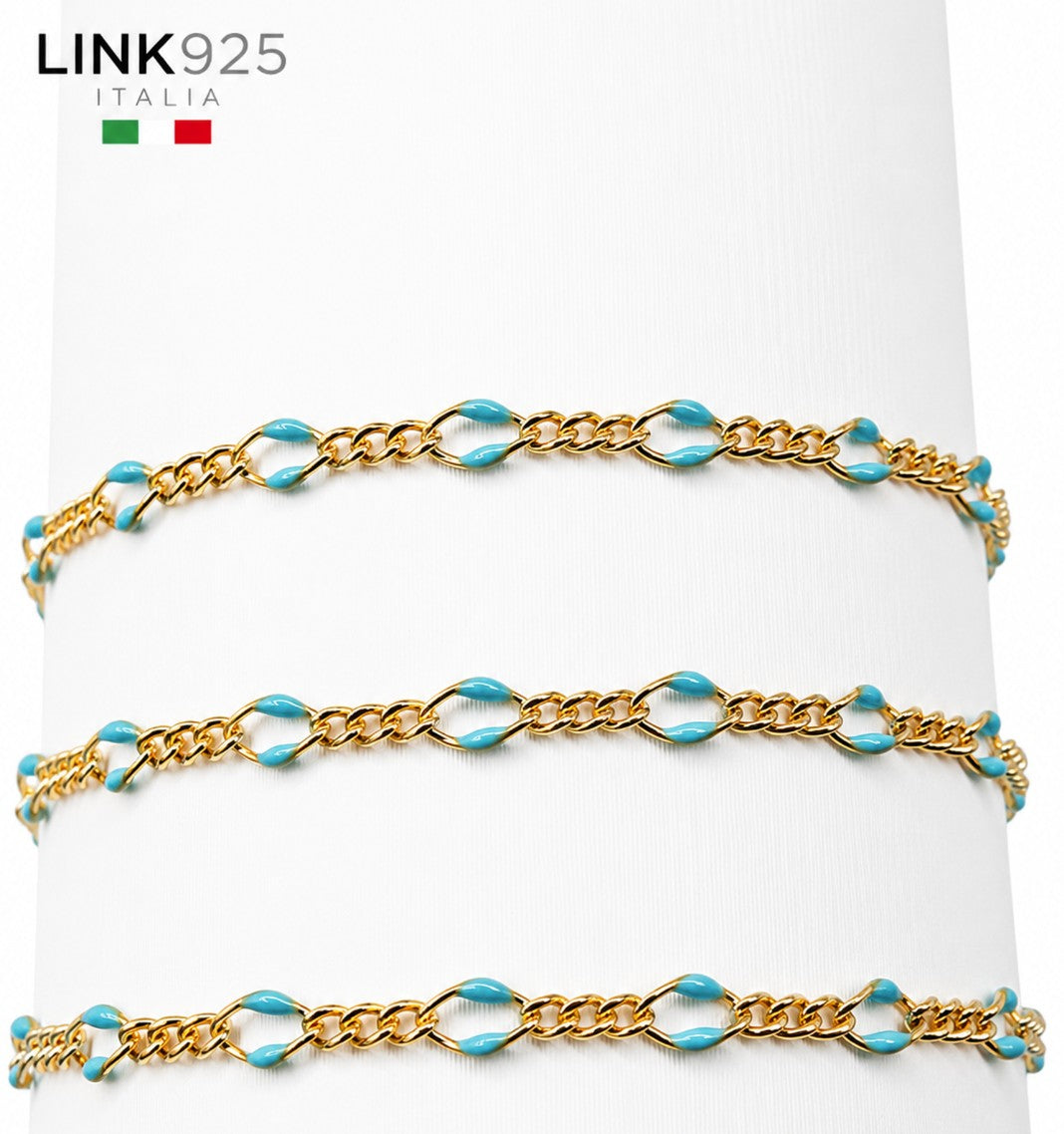 Turquoise Enamel Figaro Chain | 3MM | 14k Gold Filled