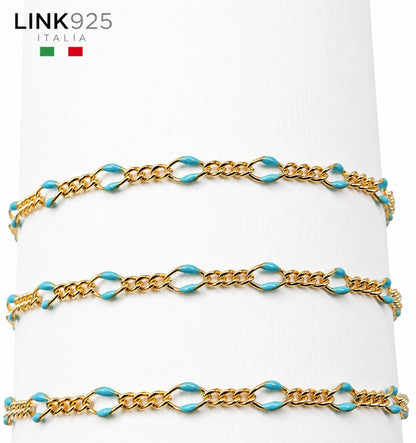 Turquoise Enamel Figaro Chain | 3MM | 14k Gold Filled