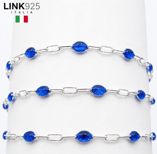 Transparent Navy Blue Enamel Paperclip Chain | 1.6MM | Sterling Silver