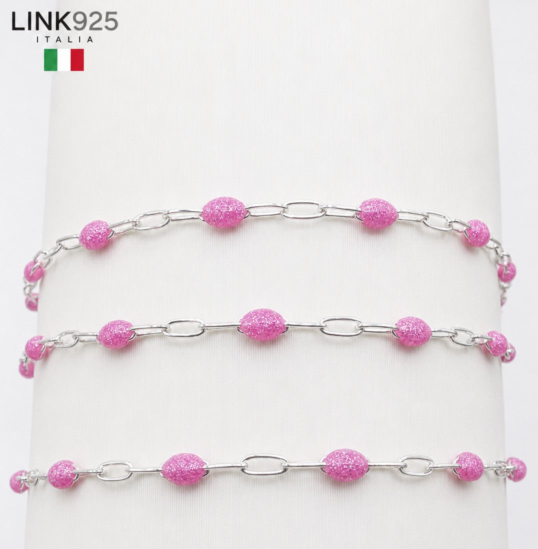 Pink Glitter Enamel Paperclip Chain | 1.6MM | Sterling Silver