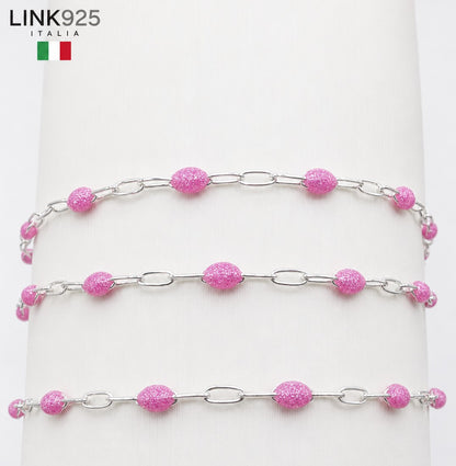 Pink Glitter Enamel Paperclip Chain | 1.6MM | Sterling Silver