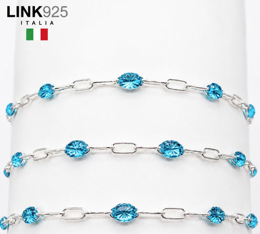 Aquamarine Enamel Paperclip Chain | 1.6MM | Sterling Silver