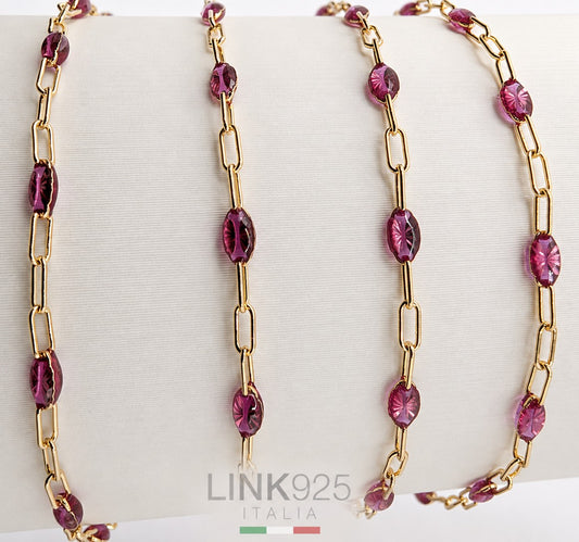 Transparent Purple Enamel Paperclip Chain | 1.6MM | 14K Gold Filled