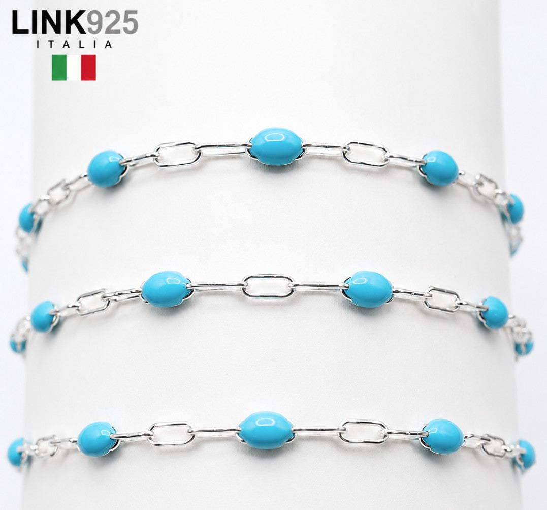 Solid Turquoise Enamel Paperclip Chain | 1.6MM | Sterling Silver