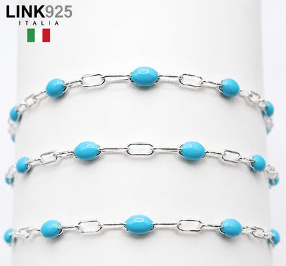 Solid Turquoise Enamel Paperclip Chain | 1.6MM | Sterling Silver