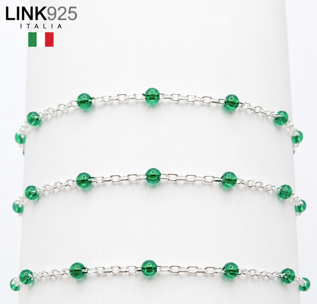 Transparent Green Enamel Cable Chain | 1.3MM | Sterling Silver