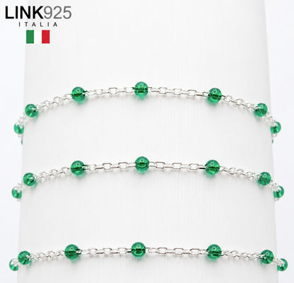 Transparent Green Enamel Cable Chain | 1.3MM | Sterling Silver