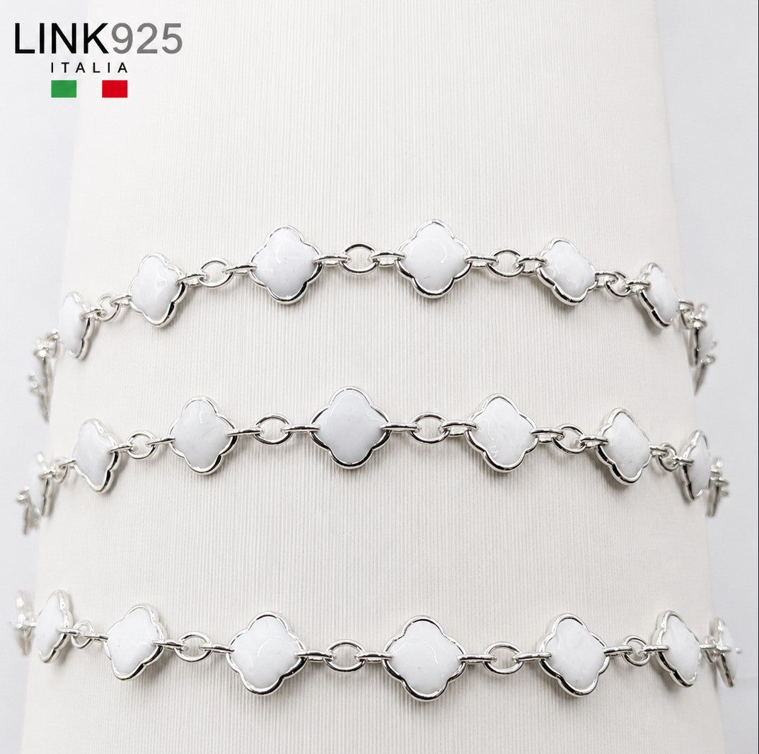 White Enamel Clover Chain | 4.3MM | Sterling Silver