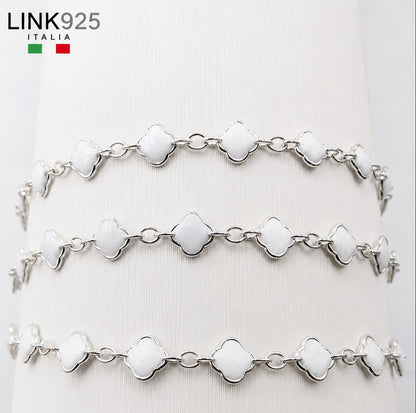 White Enamel Clover Chain | 4.3MM | Sterling Silver