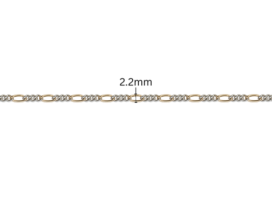 3+1 Figaro Chain - 2.2MM | Mixed Metal
