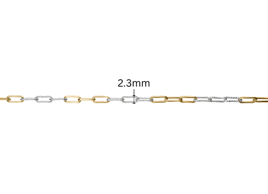 3+3 Paper Clip Chain - 2.3MM | Mixed Metal