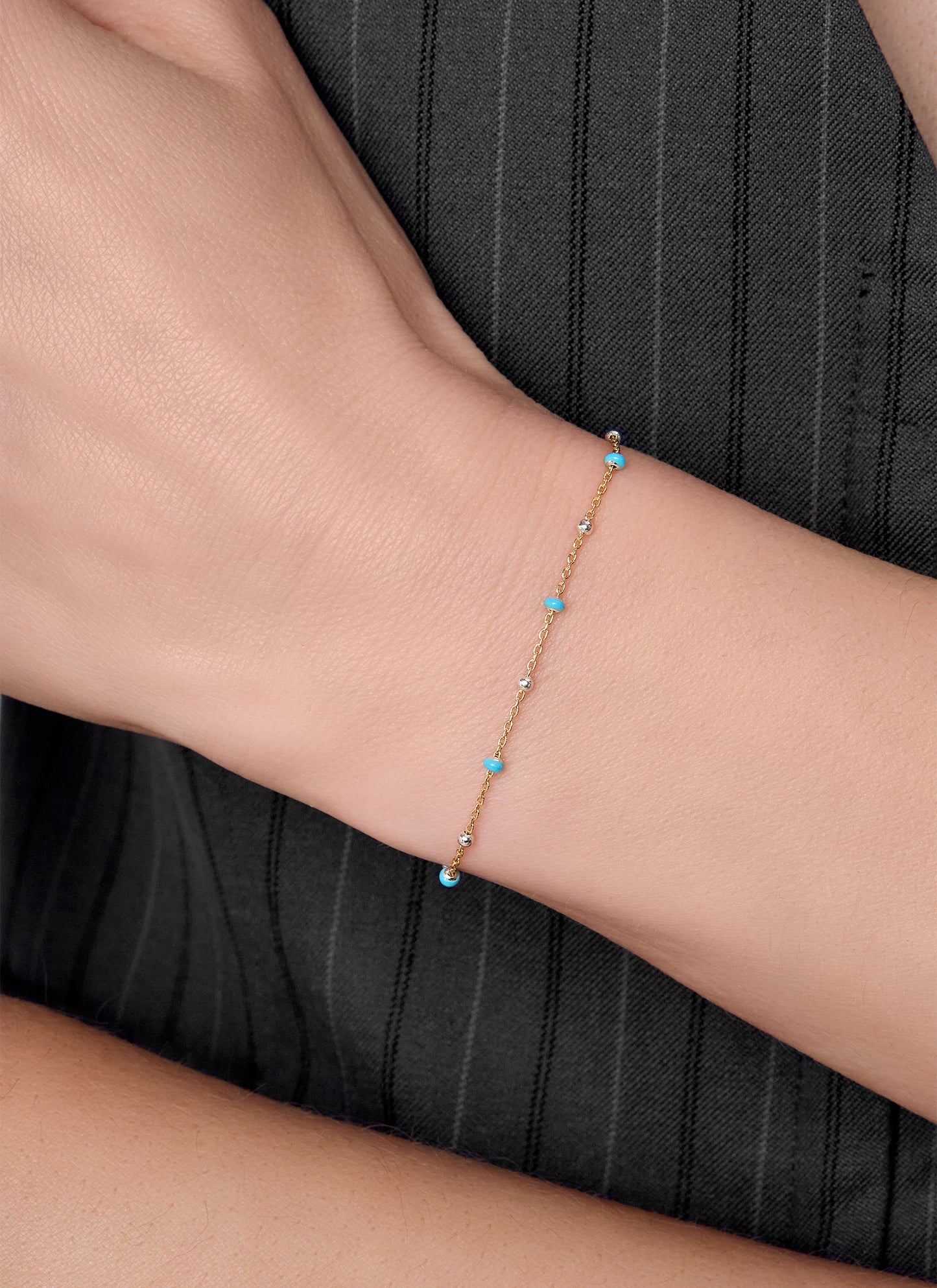 Enameled Satellite Chain - 1.1MM with 2MM Beads |  Mixed Metal