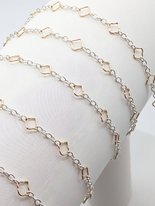 Clover Chain - Gold Filled Clovers & Sterling Silver- 4.3MM | Mixed Metal