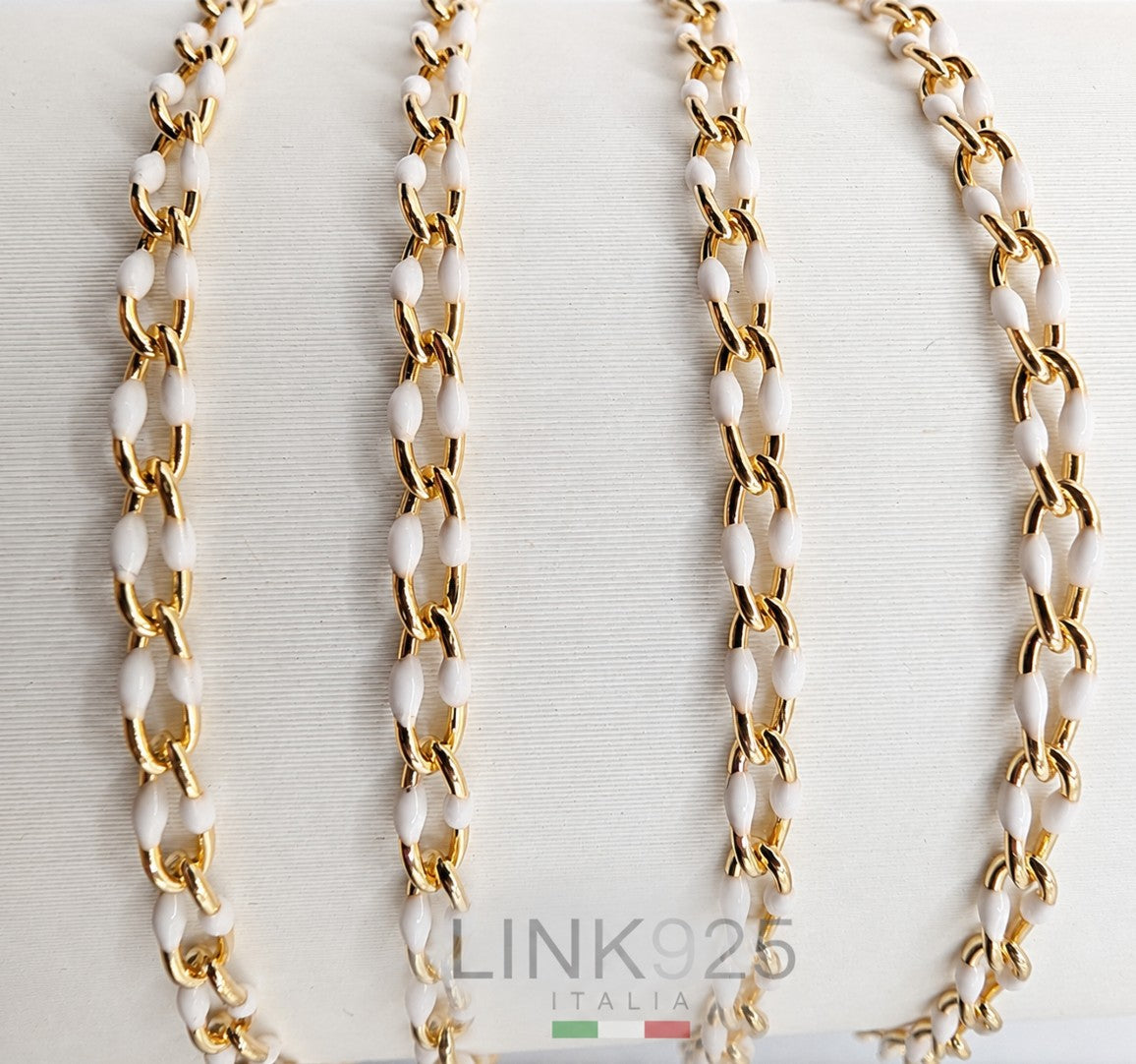 Solid White Enamel Elongated Oval Cable Chain | 3MM | 14K Gold Filled