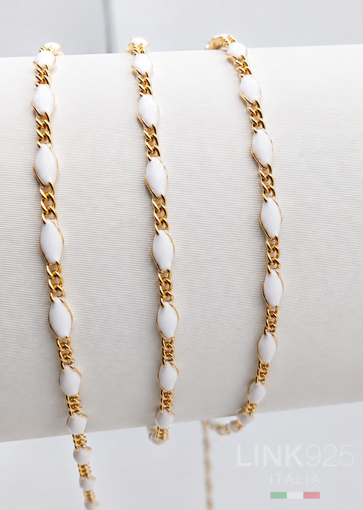 Solid White Enamel 3+1 Figaro Chain | 2.3MM | 14K Gold Filled
