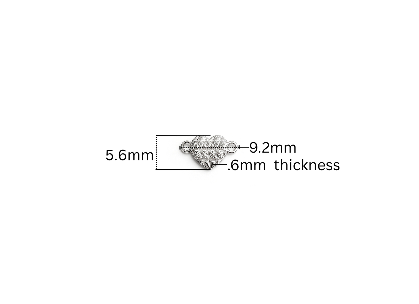 Diamond Cut Heart Connector - 9.2MM x 5.6MM | Sterling Silver