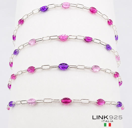 Pink & Purple Enamel Chain - 1.5MM | Sterling Silver
