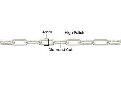 Alternating Diamond Cut Paperclip Chain - 4MM | Sterling Silver