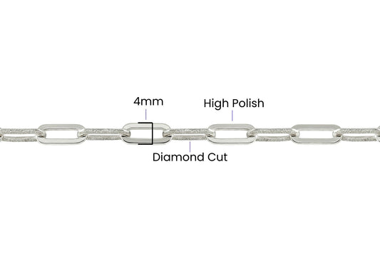 Alternating Diamond Cut Paperclip Chain - 4MM | Sterling Silver