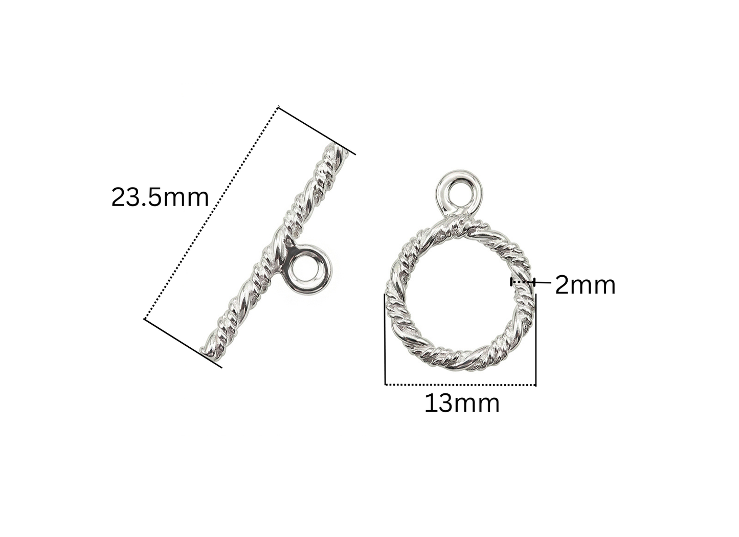 Twisted Toggle Clasp – 13mm with 23.5mm Bar | Sterling Silver