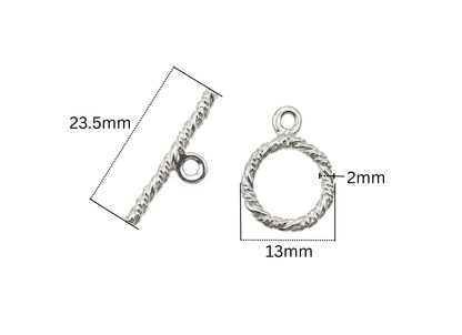 Twisted Toggle Clasp – 13mm with 23.5mm Bar | Sterling Silver