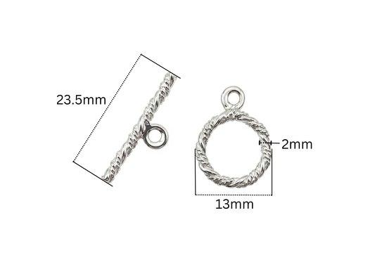 Twisted Toggle Clasp – 13mm with 23.5mm Bar | Sterling Silver