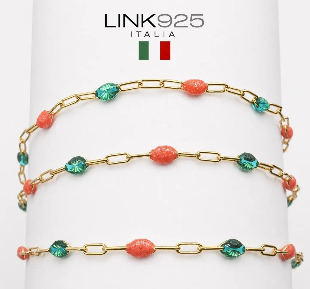 Green & Orange Glitter Enamel Paperclip Chain – 1.5MM | 14K Gold Filled