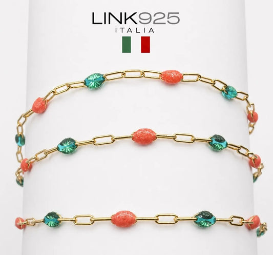 Green & Orange Glitter Enamel Paperclip Chain – 1.5MM | 14K Gold Filled