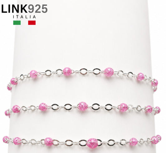 Pink Glitter Enamel Diamond Cut Flat Cable Chain | 1.7MM | Sterling Silver