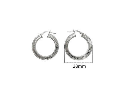 Greek Key Hoop Earrings - 28MM | Sterling Silver